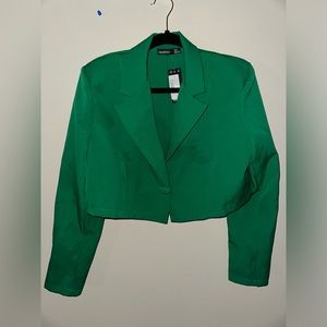 Green Cropped Blazer Top